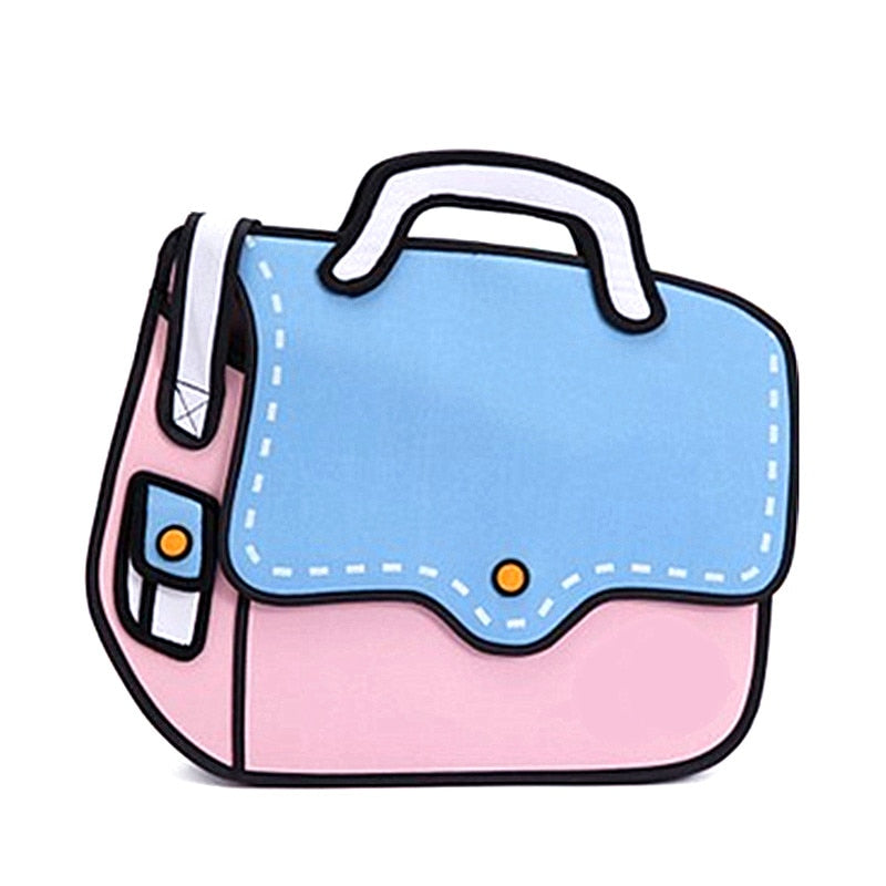 2D Cartoon Messenger Bag The Store Bags Blue and pink 