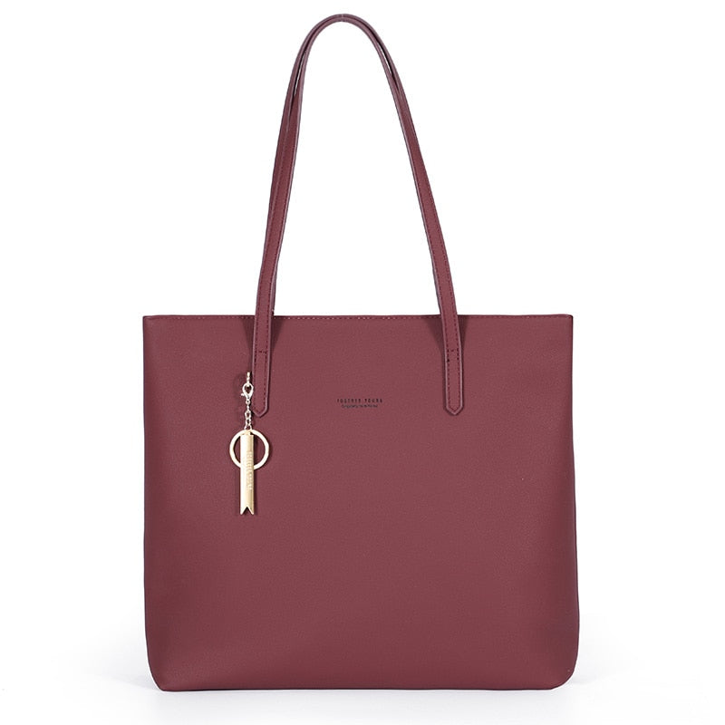 Faux Leather Tote Bag With Zipper The Store Bags Wine Red 