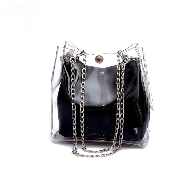 Clear Chain Tote Bag With Inner Pouch The Store Bags black 