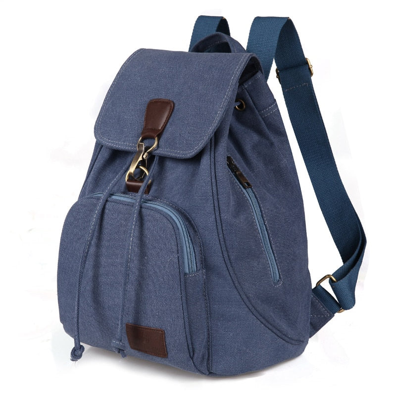 Canvas Drawstring Backpack With Flap ERIN The Store Bags Blue 