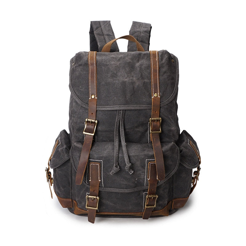 Waxed Canvas And Leather Backpack ERIN The Store Bags Gray 