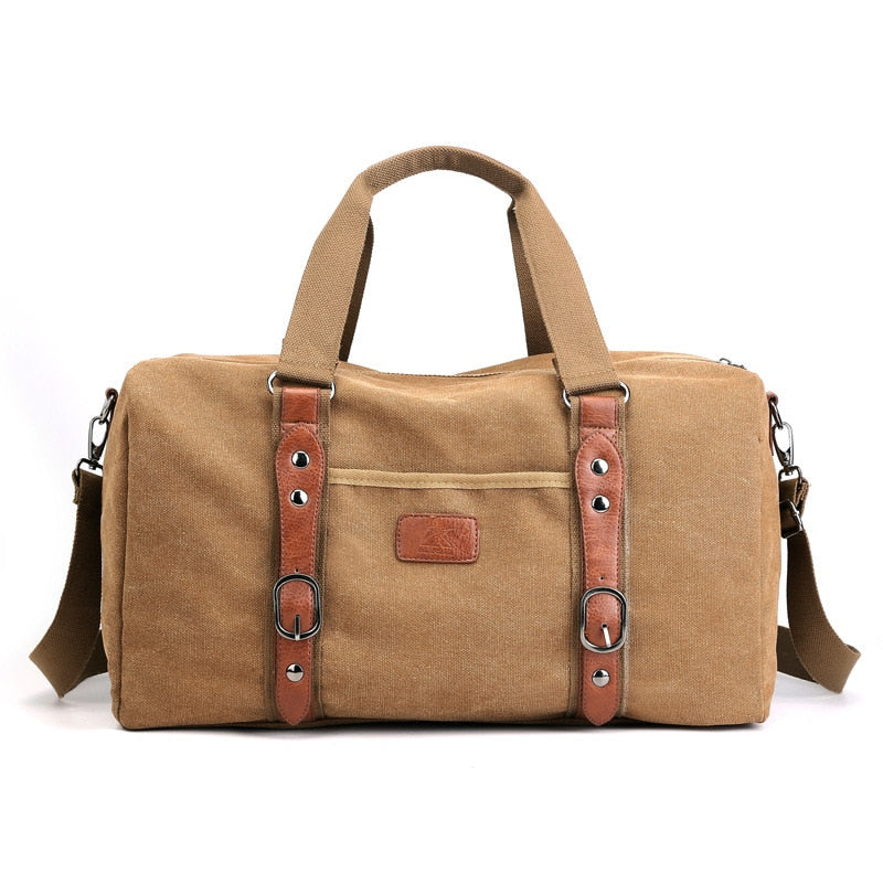 LARGE TRAVEL BAG IN TRIOMPHE CANVAS AND CALFSKIN - TAN | CELINE