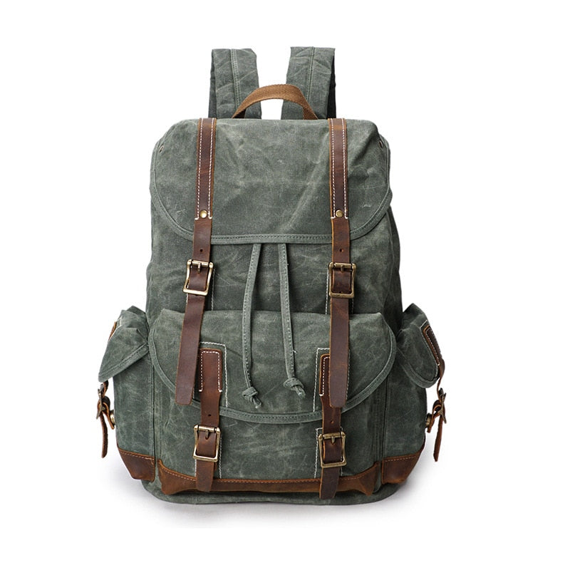 Waxed Canvas And Leather Backpack ERIN The Store Bags Coralline green 