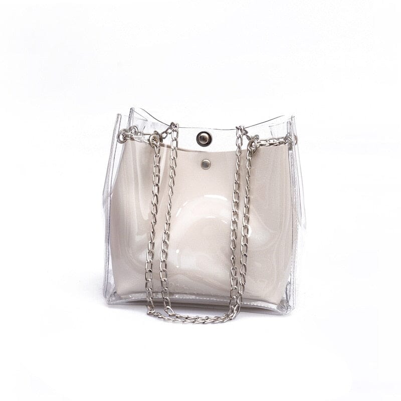 Clear Chain Tote Bag With Inner Pouch The Store Bags white 