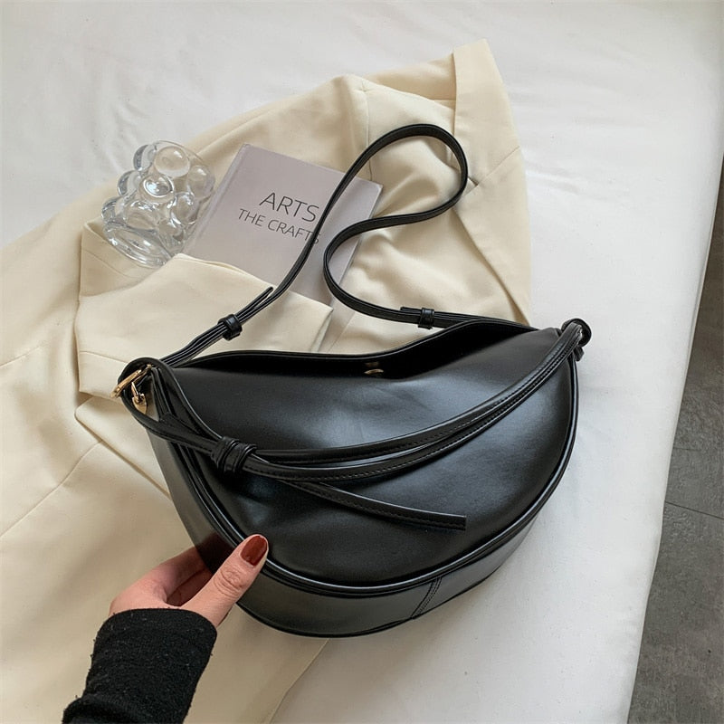 Minimalist Saddle Bag PU Leather Small Half-moon Shoulder Bag
