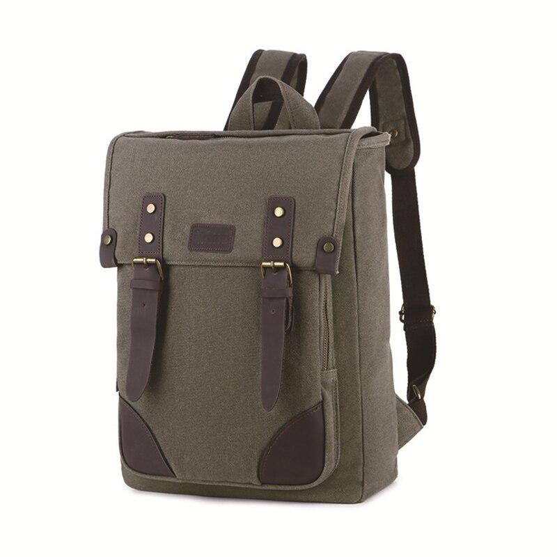 Canvas Leather Laptop Backpack BOUKA The Store Bags Army green 