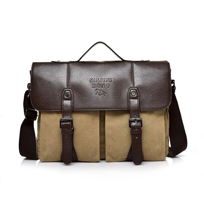 Men's Canvas And Leather Briefcase The Store Bags Khaki 