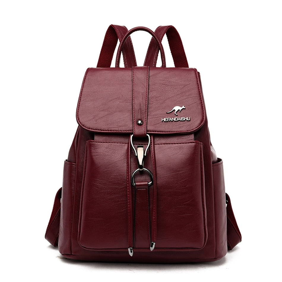 Faux-leather Drawstring Flap Backpack The Store Bags Burgundy 