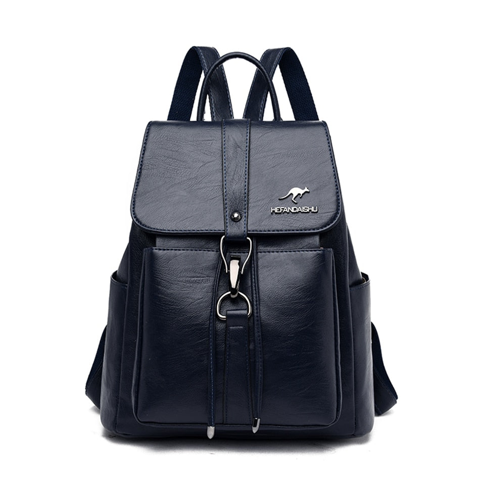 Faux-leather Drawstring Flap Backpack The Store Bags Dark blue 