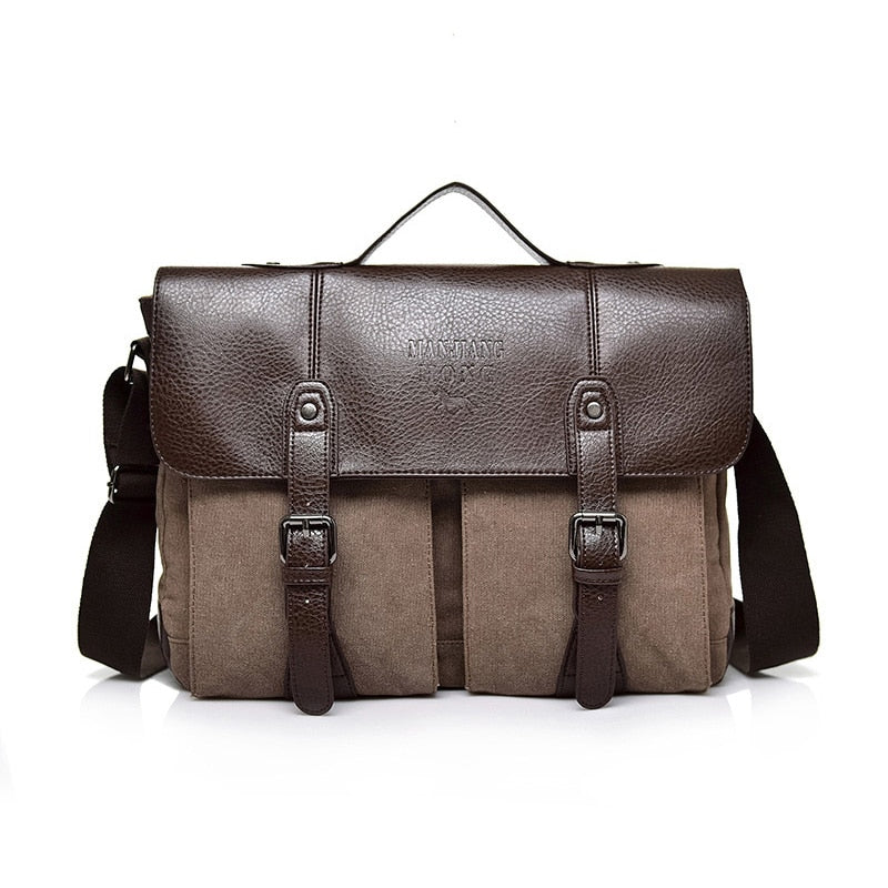 Men's Canvas And Leather Briefcase The Store Bags Coffee 