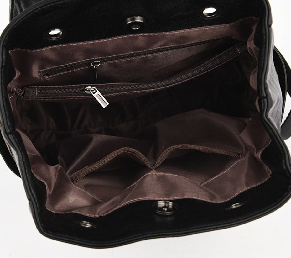 Faux-leather Drawstring Flap Backpack The Store Bags 