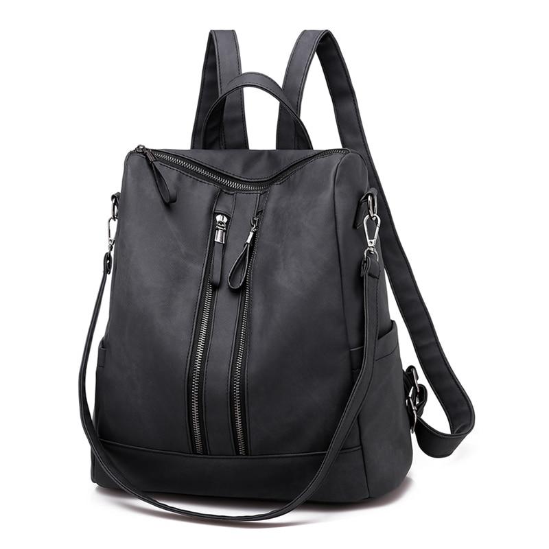 Leather Zip Top Backpack The Store Bags Black 