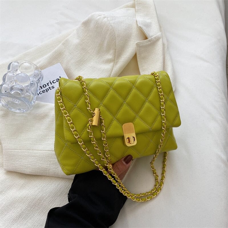 Quilted Leather Shoulder Bag With Chain Strap The Store Bags Green 
