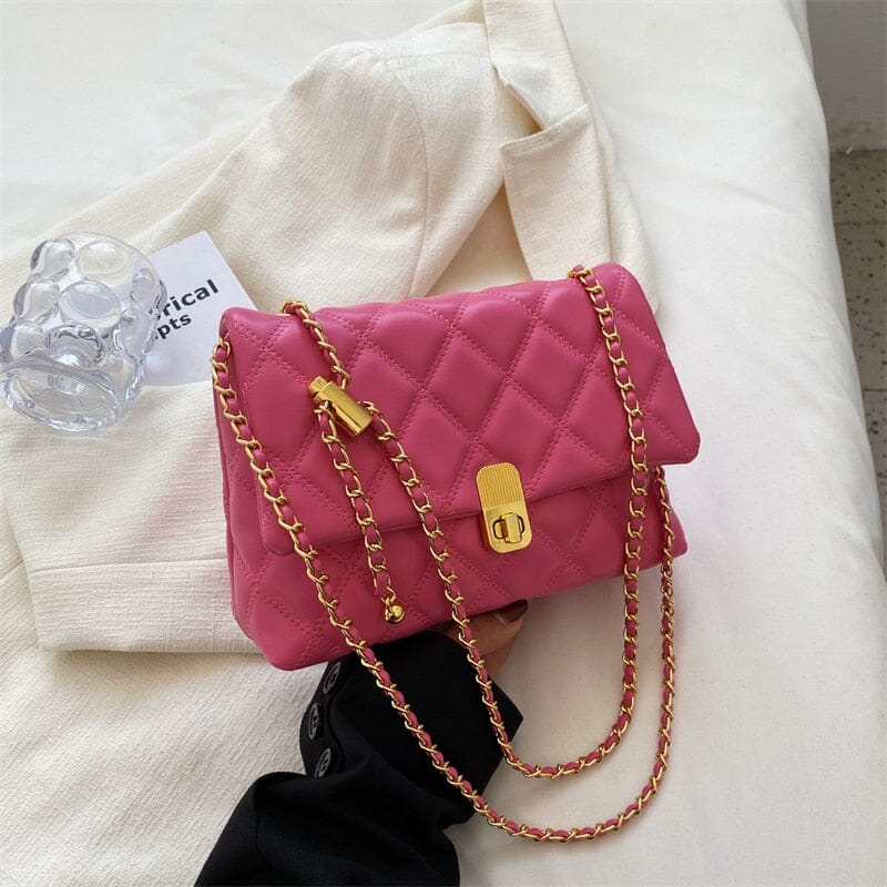 Quilted Leather Shoulder Bag With Chain Strap The Store Bags Pink 