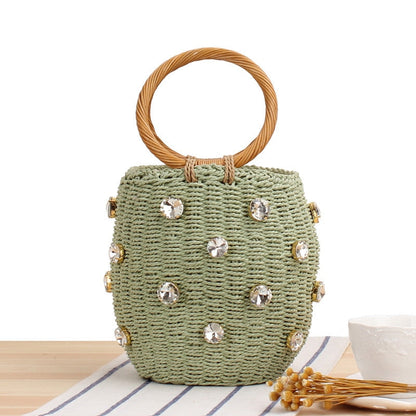 Circle Handle Straw Bucket Bag The Store Bags Green 