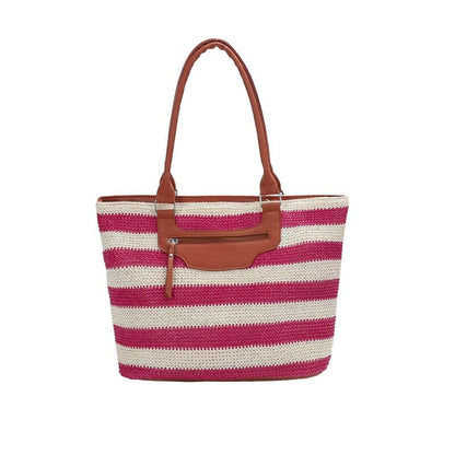 Striped Straw Tote The Store Bags red 