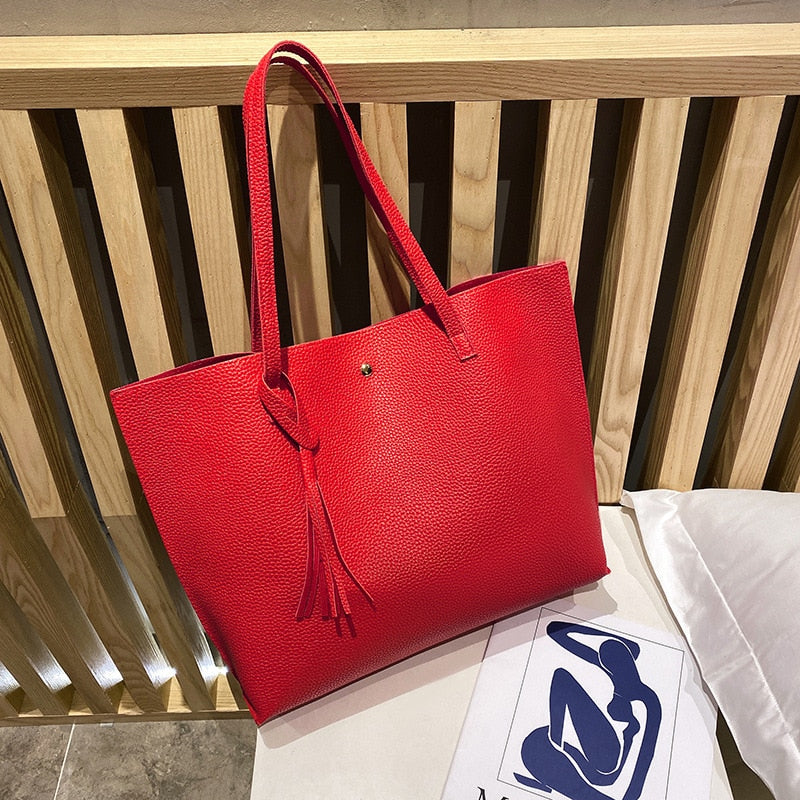 Minimalist Tote Bag Leather The Store Bags Red 