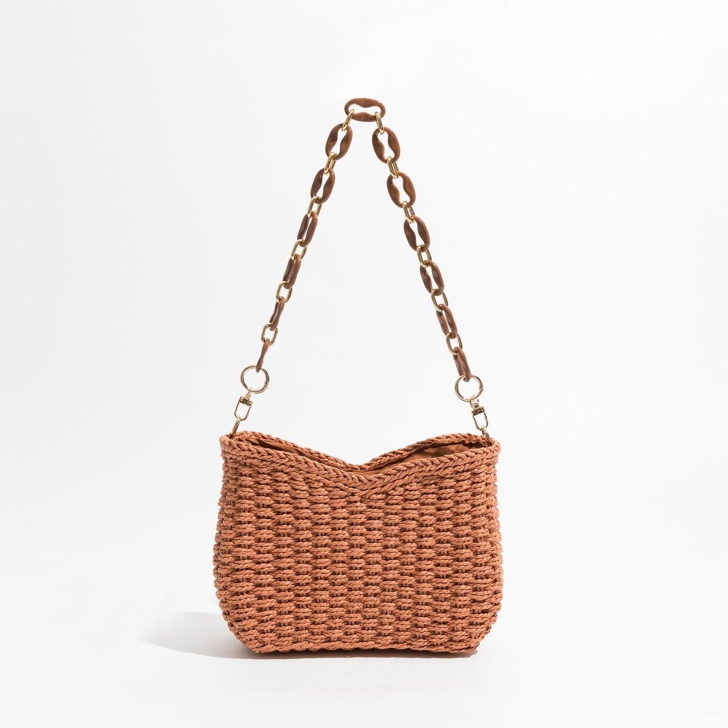 Straw Bag With Chain Strap The Store Bags Deep Brown 
