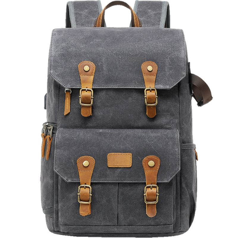 Canvas Camera Backpack With Tripod Holder The Store Bags Grey 