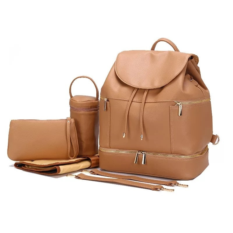 Faux Leather Diaper Bag Backpack The Store Bags Khaki set 