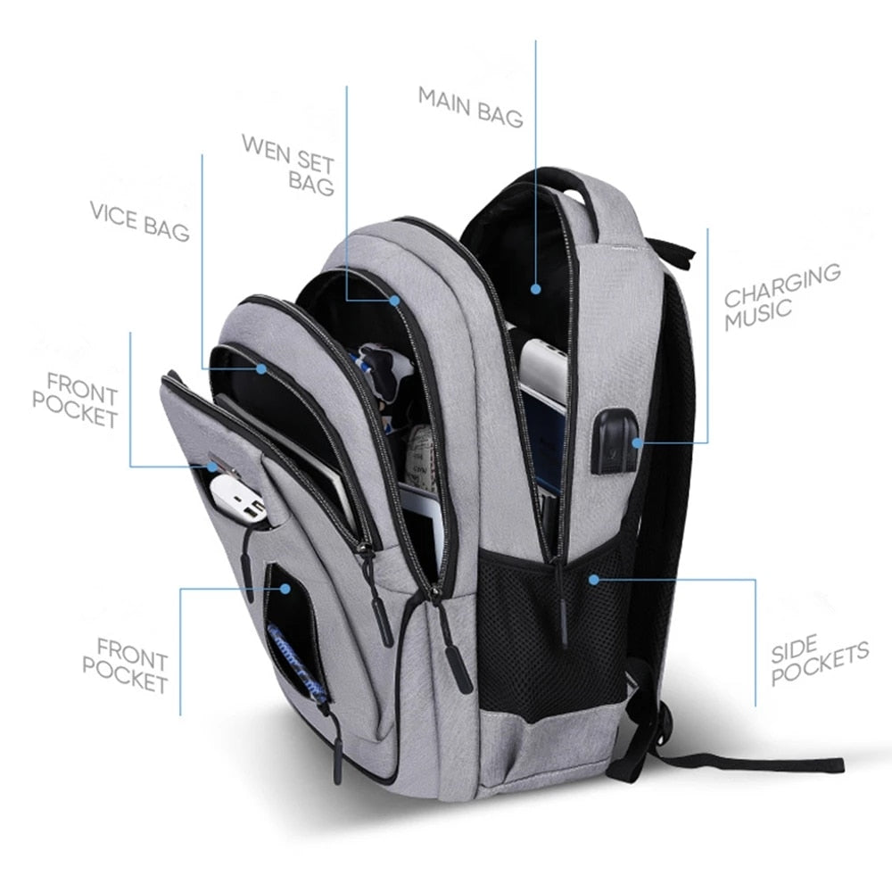 Business Travel 17.3 Laptop USB Port Waterproof Backpack The Store Bags 