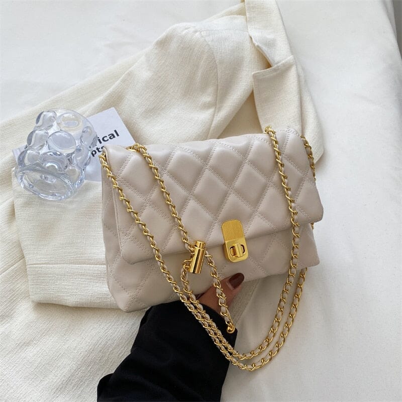 Quilted Leather Shoulder Bag With Chain Strap The Store Bags Beige 
