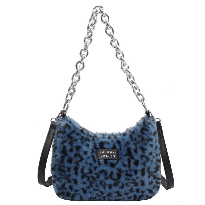Faux Fur Leopard Shoulder Bag The Store Bags Blue 