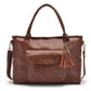 Leather Tote Bag With Outside Pockets TSB The Store Bags Deep Brown 