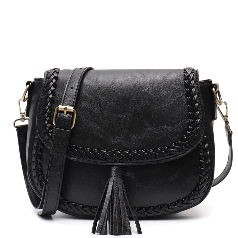 boho leather crossbody purse The Store Bags BLACK 