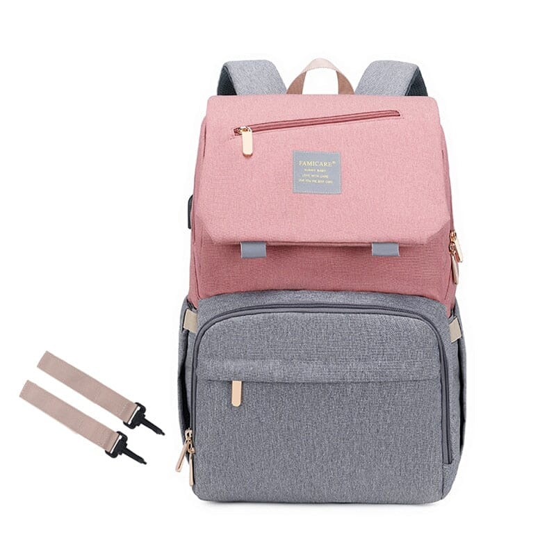 FAMICARE Diaper Bag With USB Port The Store Bags pink and grey 