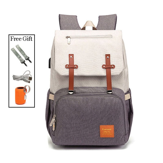 FAMICARE Diaper Bag With USB Port The Store Bags beige coffee 