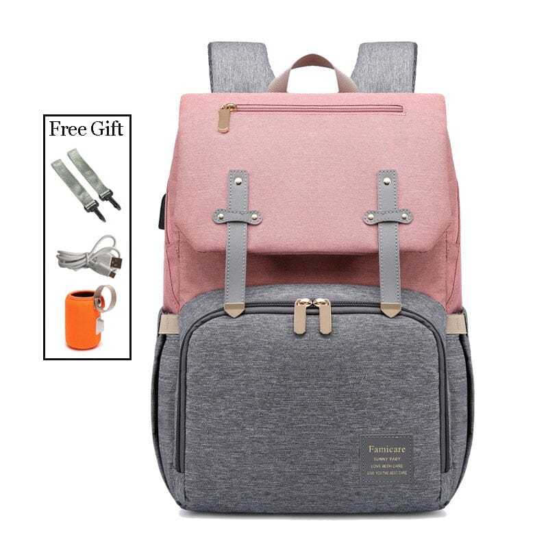 FAMICARE Diaper Bag With USB Port The Store Bags grey pink 