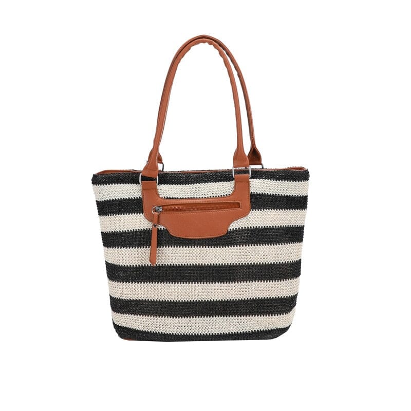 Striped Straw Tote The Store Bags black 