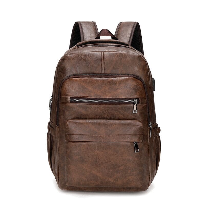 Leather Backpack With USB Charger The Store Bags Dark Brown 