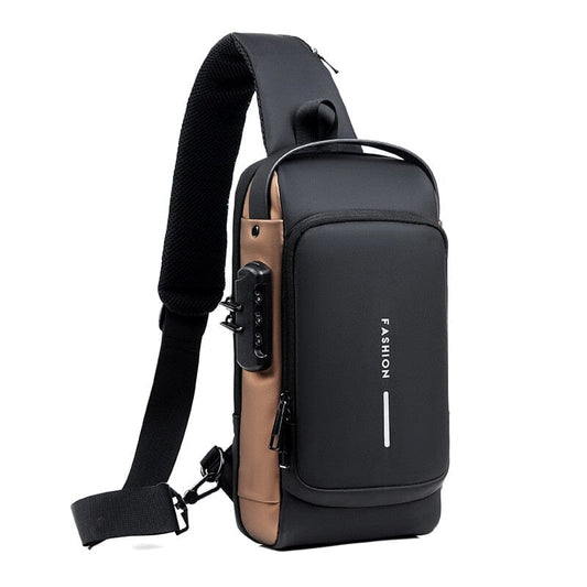 Sling Backpack With USB Port The Store Bags Black-Brown 16CMX32CMX6CM 