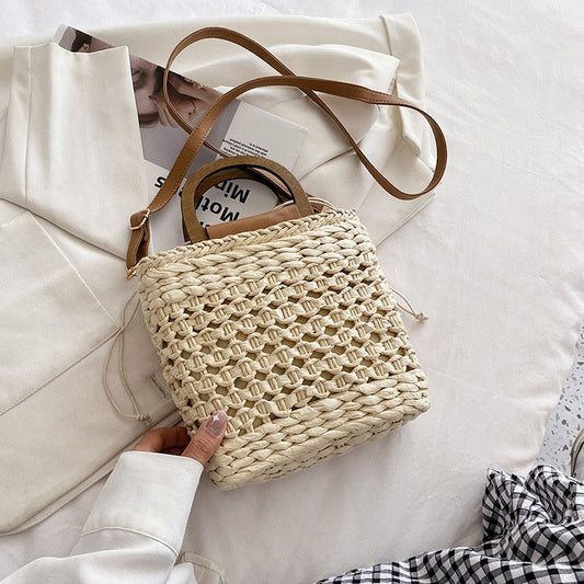 Bamboo Handle Straw Bag The Store Bags Beige 