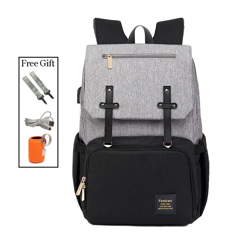 FAMICARE Diaper Bag With USB Port The Store Bags black grey 