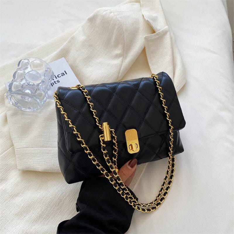 Quilted Leather Shoulder Bag With Chain Strap The Store Bags Black 