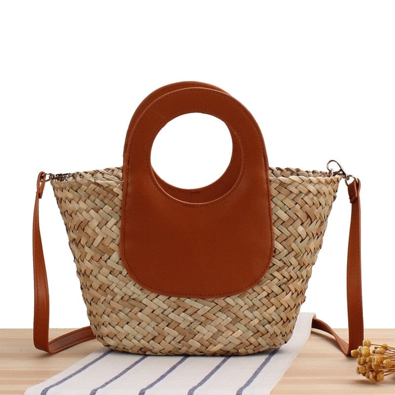 Straw Bag With Leather Handles The Store Bags Brown 