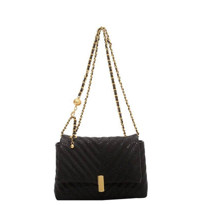Black Leather Double Chain Strap Purse The Store Bags Black 
