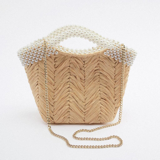Straw Bag With Chain Strap The Store Bags beige 