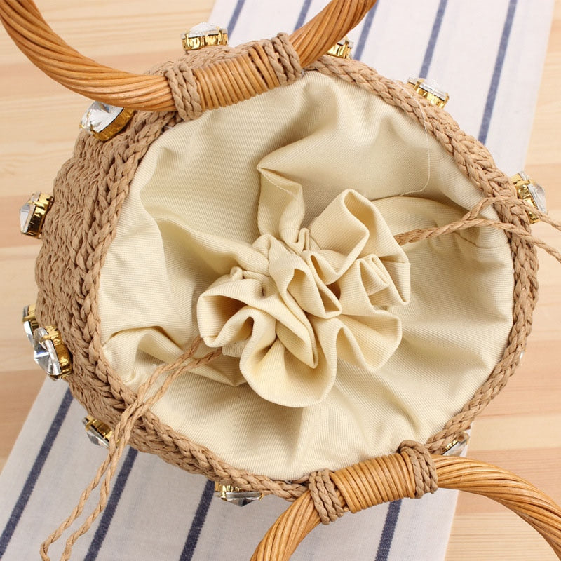 Circle Handle Straw Bucket Bag The Store Bags 