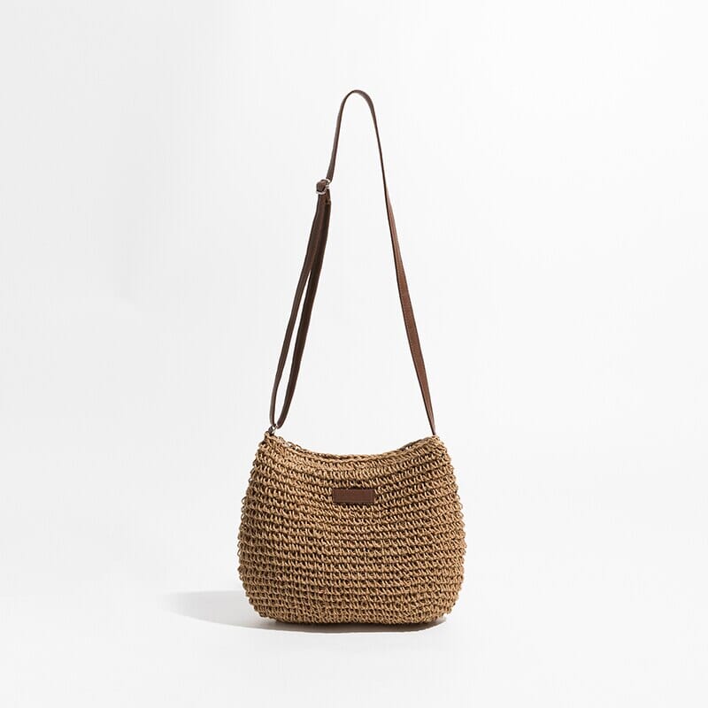 Straw And Leather Crossbody Bag The Store Bags Deep Brown 