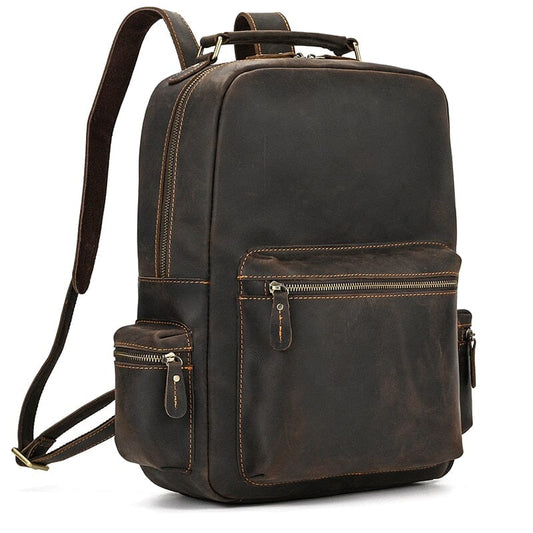 Men's Brown Leather Backpack GEORG The Store Bags dark brown 