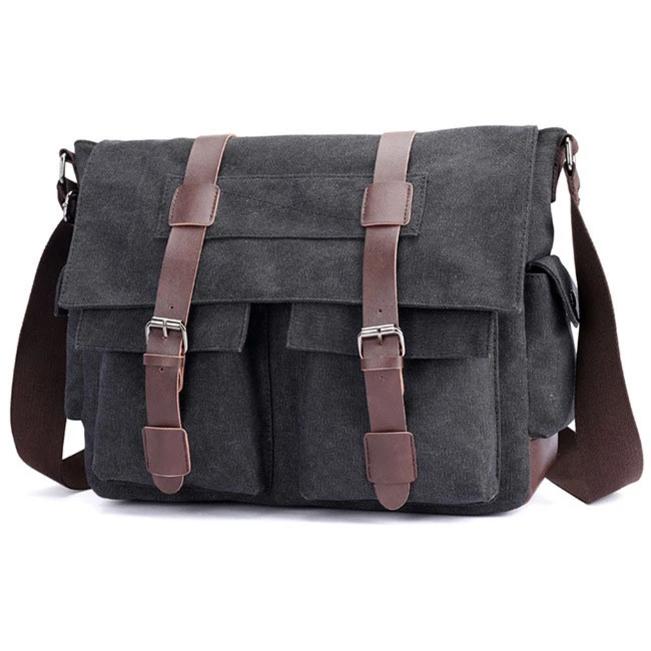 Mens Canvas Leather Messenger Bag The Store Bags Black 