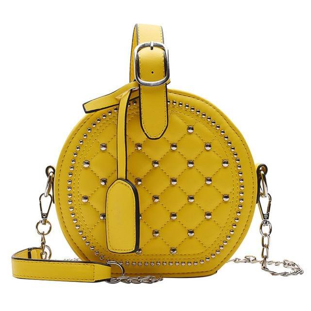 Round rivet leather crossbody purse The Store Bags Yellow 