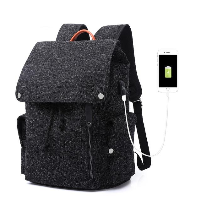 Men's USB Backpack With Drawstring And Flap The Store Bags Black 