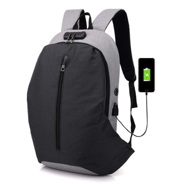 Blue Anti-theft Backpack With USB Charger The Store Bags Grey and Black 