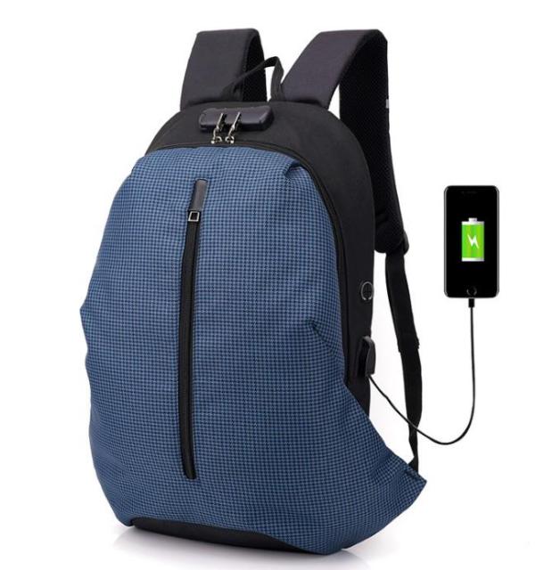 Blue Anti-theft Backpack With USB Charger The Store Bags Mixed Blue 