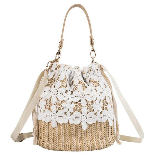 Straw Drawstring Basket Bag The Store Bags Flowers 